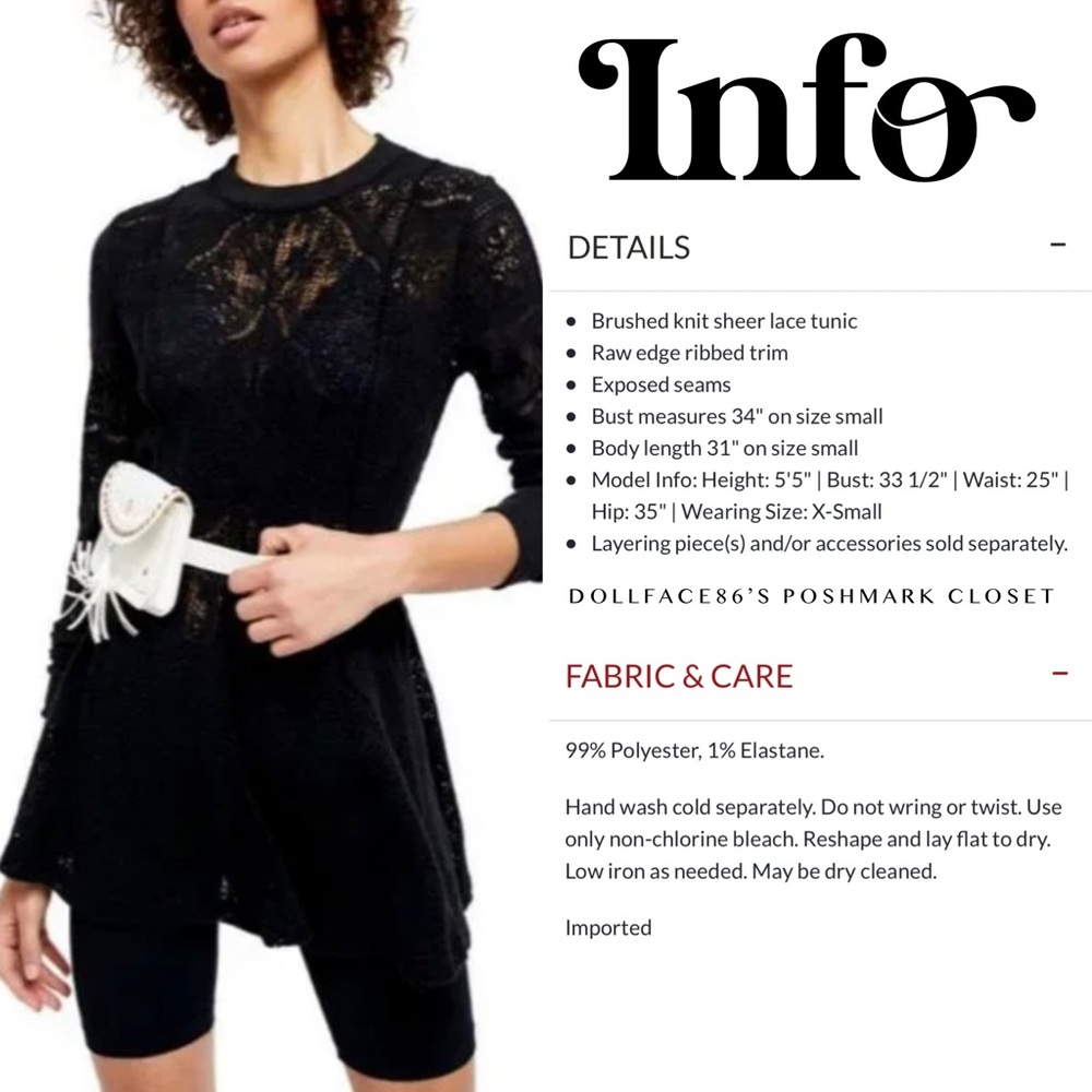 NWT Free People Black Crocheted - Picture 3 of 11